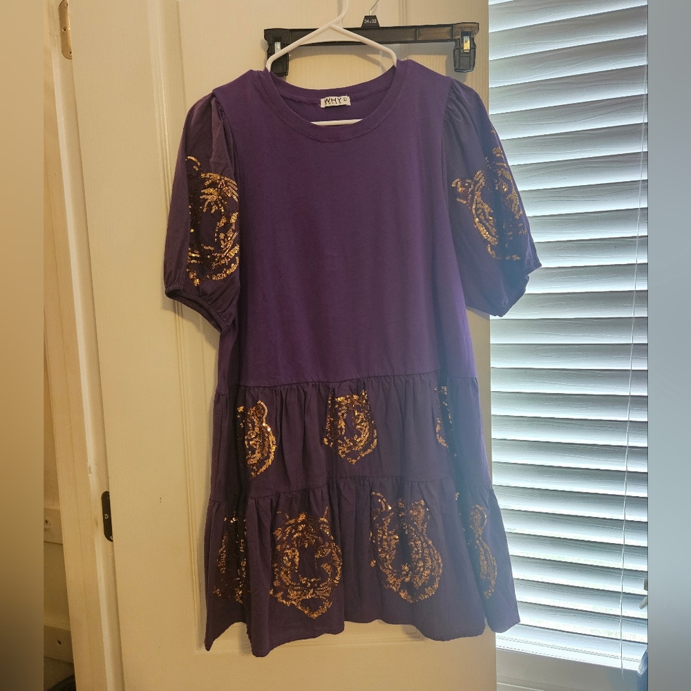 LSU Tiger Purple Gold Tshirt Babydoll Dress